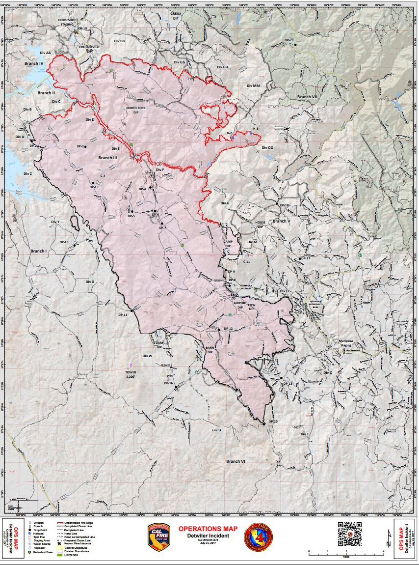 map operations detwiler fire mariposa county monday july 24 2017