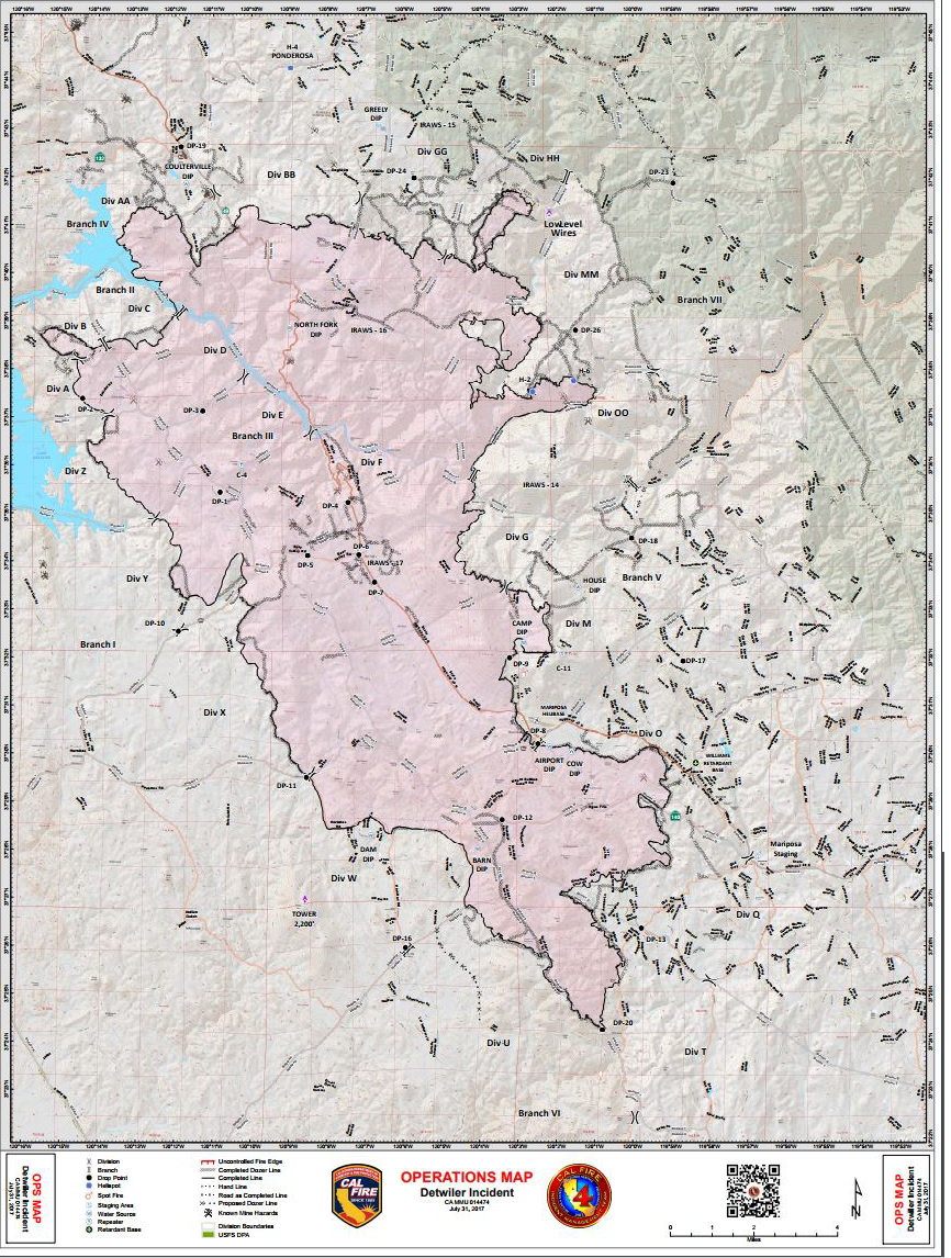 map operations detwiler fire mariposa county monday july 31 2017