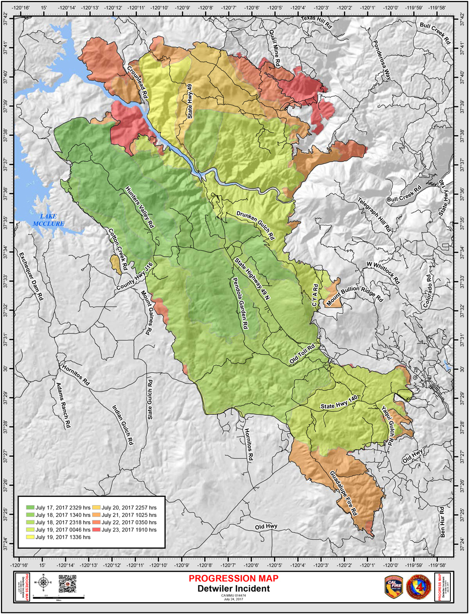 map progression july 24 2017 detwiler fire mariposa county