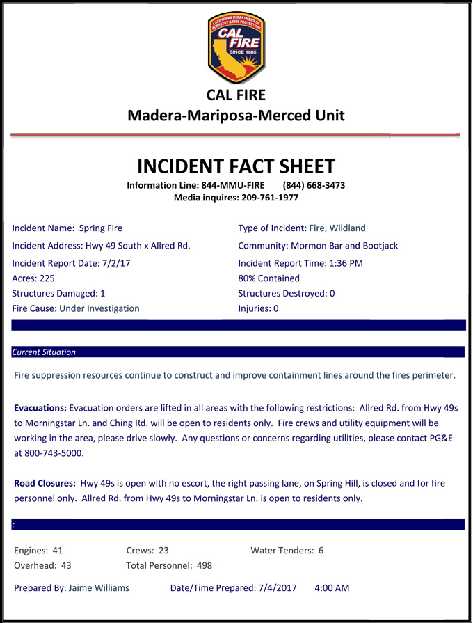 mariposa county spring fire update 7