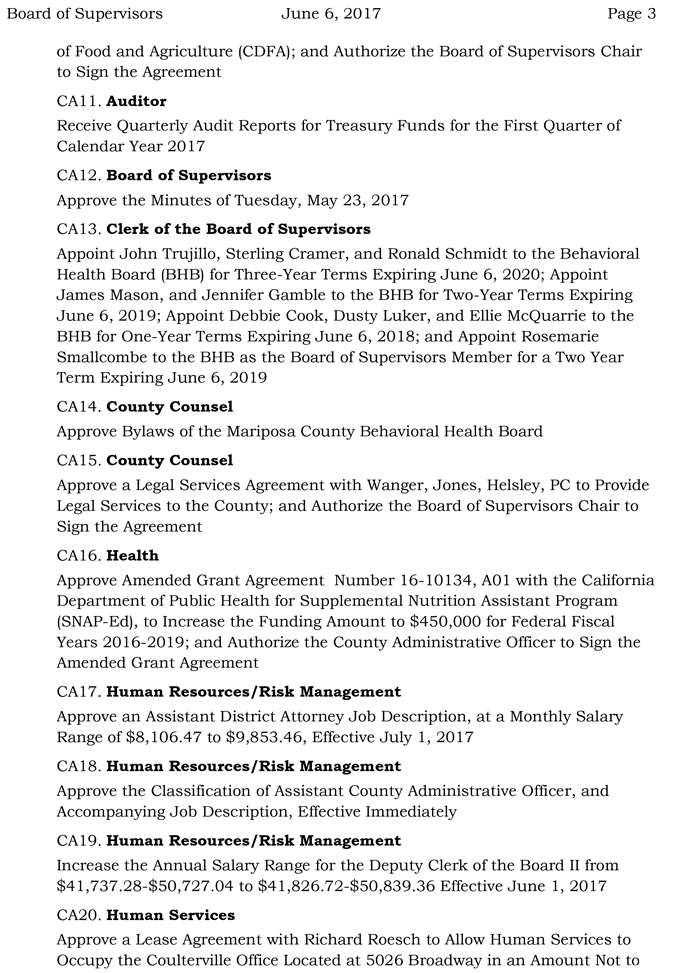 2017 06 06 mariposa county board of supervisors agenda june 6 2017 3