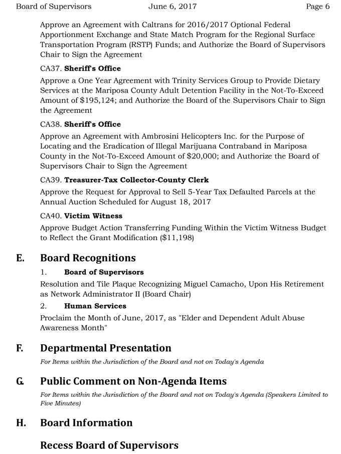 2017 06 06 mariposa county board of supervisors agenda june 6 2017 6