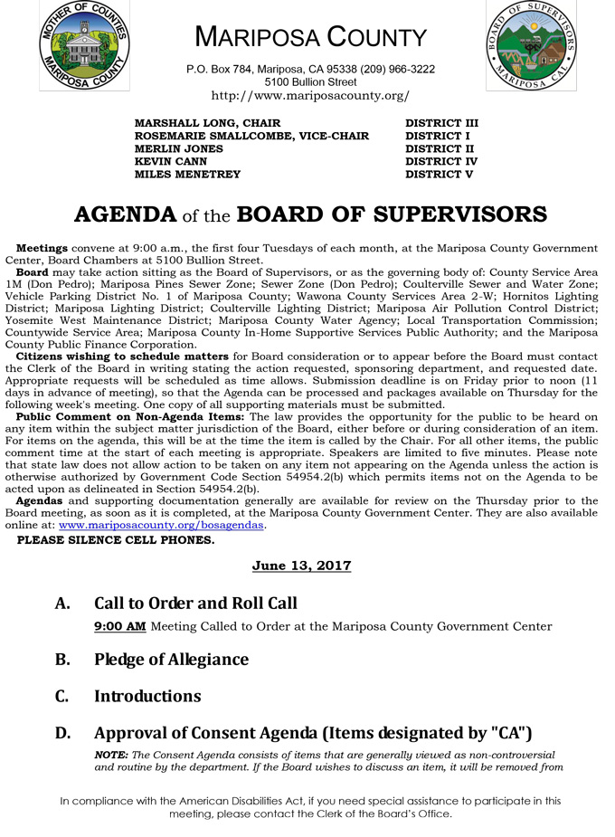 2017 06 13 mariposa county board of supervisors agenda june 13 2017 1