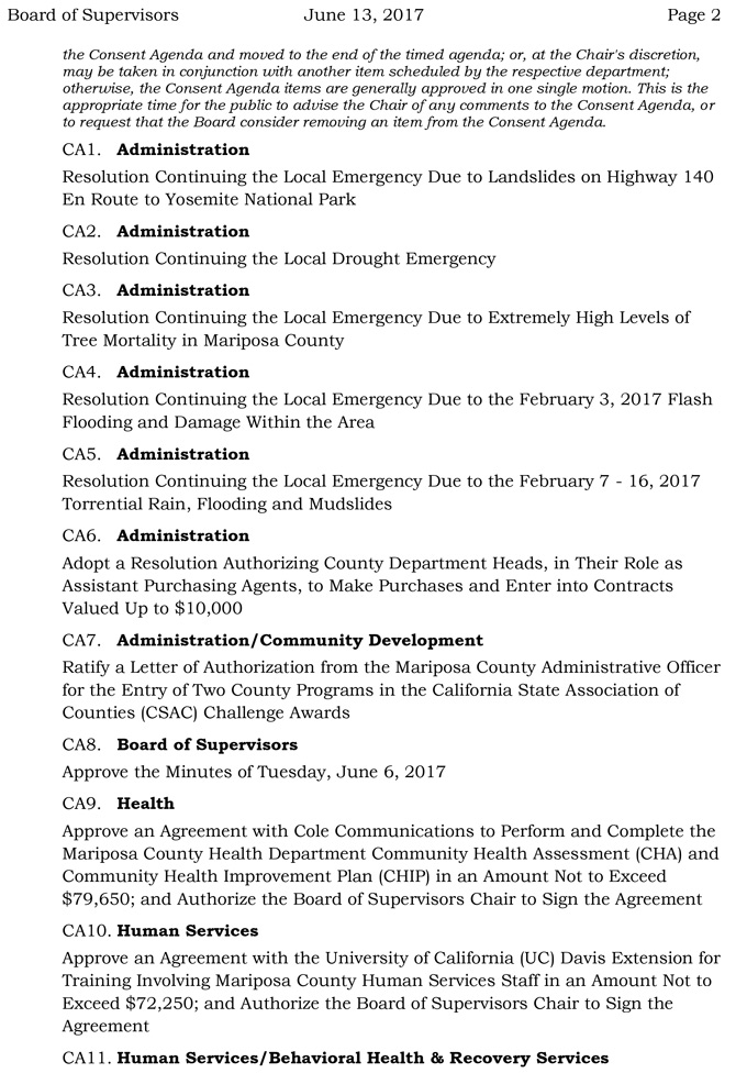 2017 06 13 mariposa county board of supervisors agenda june 13 2017 2