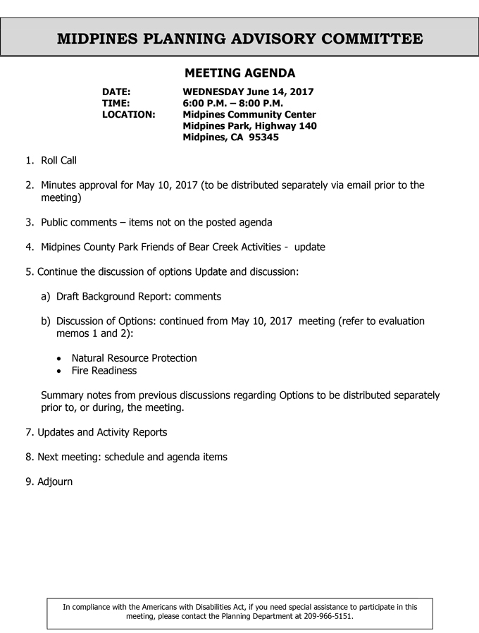 2017 06 14 mariposa county midpines planning advisory committee agenda june 14 2017