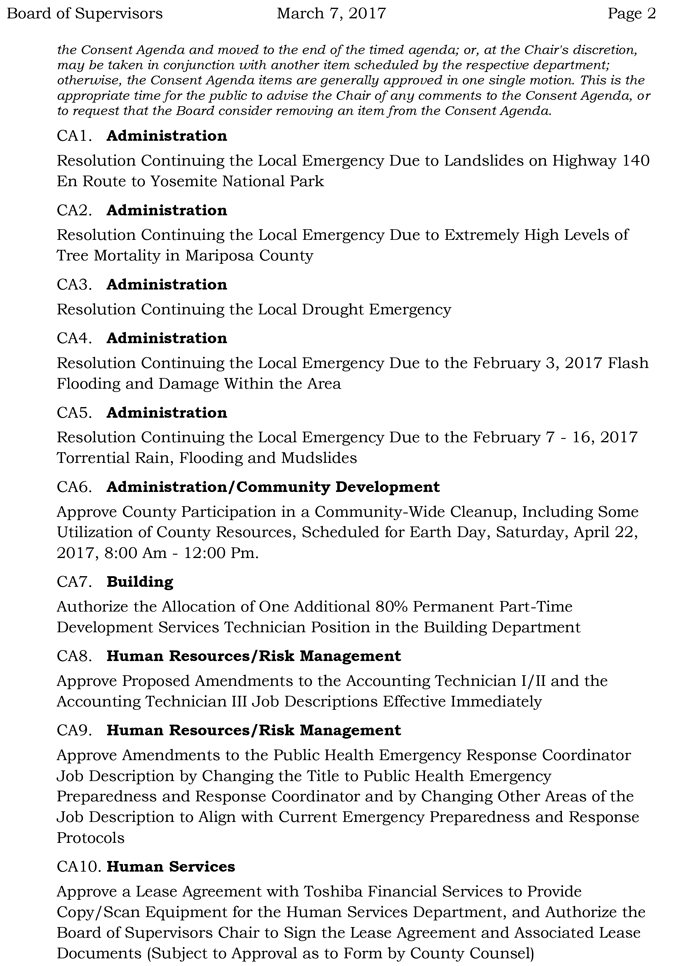 2017 03 07 mariposa county board of supervisors agenda march 7 2017 2