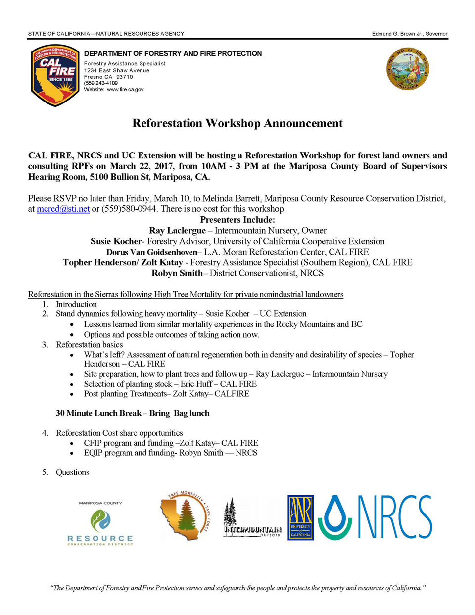 mariposa county reforestation workshop march 22 2017