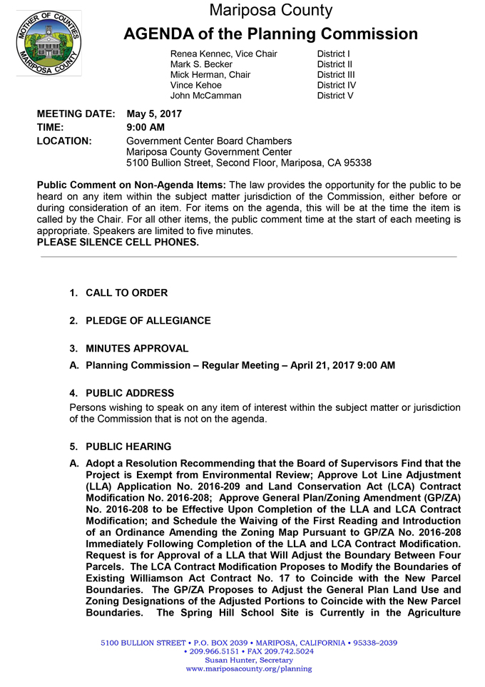 2017 05 05 mariposa county planning commission agenda may 5 2017 1