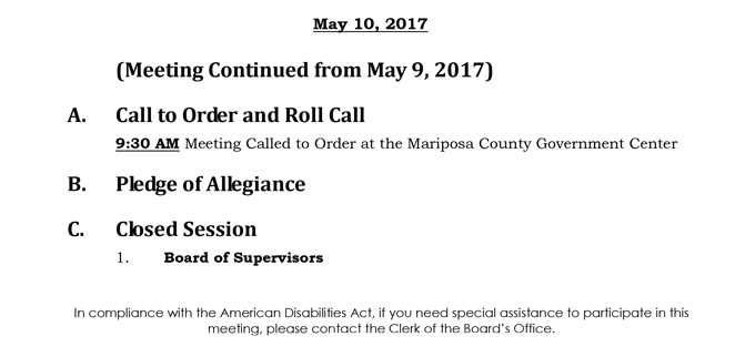 2017 05 10 mariposa county Board of Supervisors agenda may 10 2017 1