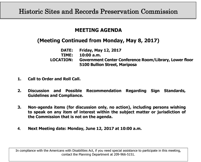 2017 05 12 mariposa county historic sites and records preservation commission agenda may 12 2017