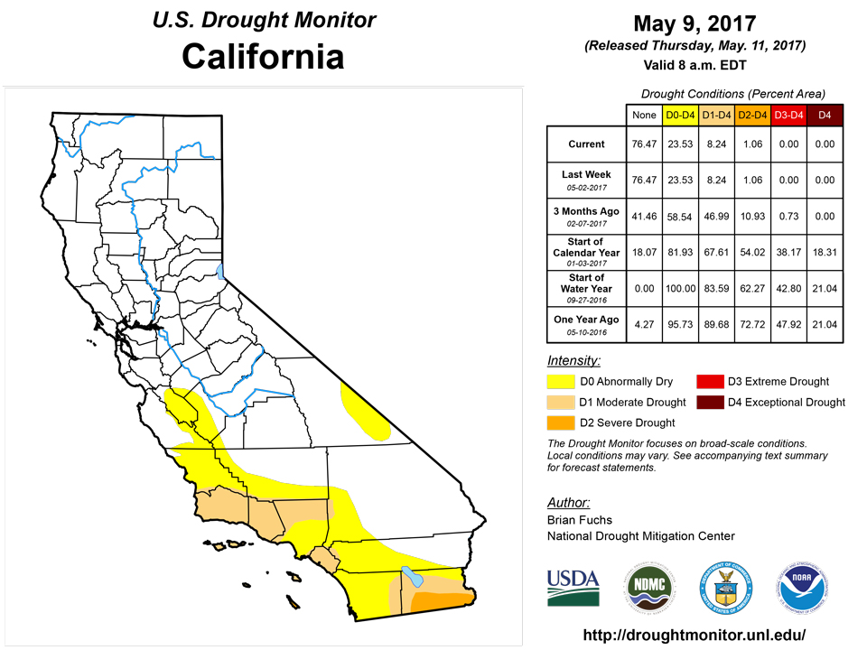 california drought monitor for may 9 2017