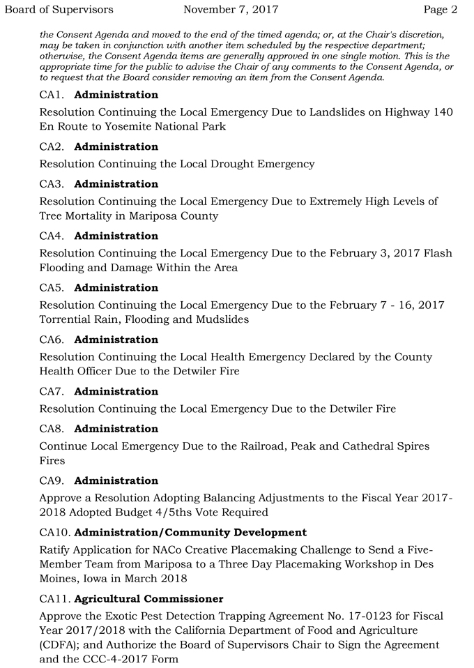 2017 11 07 mariposa county Board of Supervisors agenda november 7 2017 2