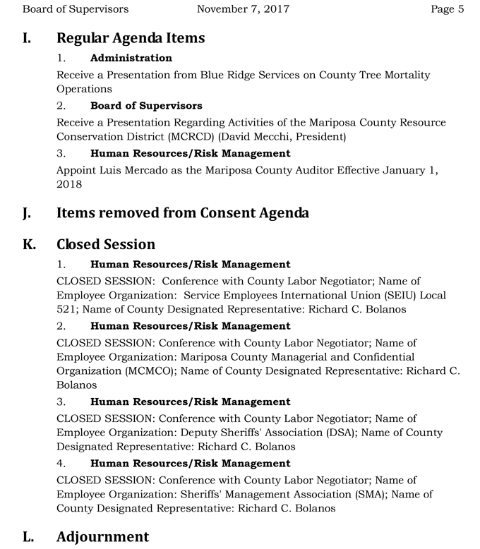2017 11 07 mariposa county Board of Supervisors agenda november 7 2017 5