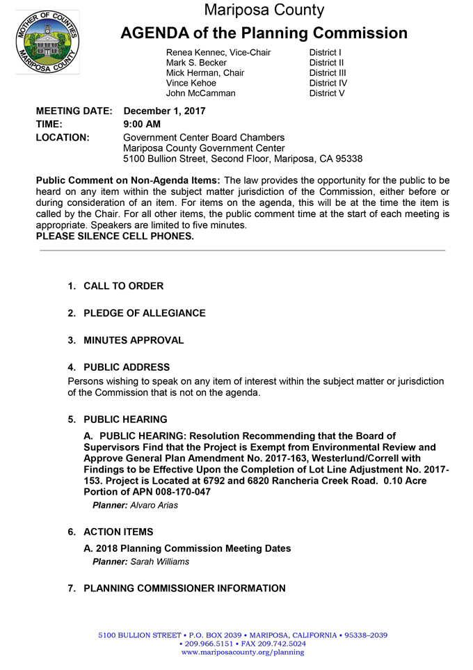 2017 12 01 mariposa county Planning Commission agenda december 1 2017 1