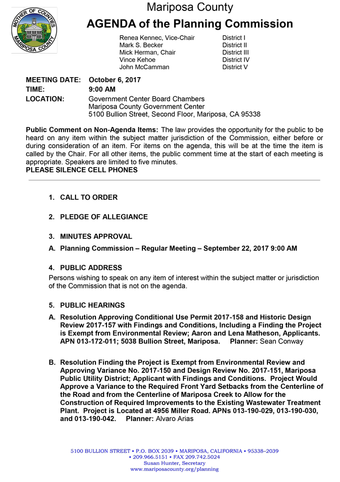 2017 10 06 mariposa county planning commission agenda october 6 2017 1