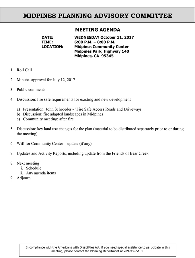 2017 10 11 mariposa county midpines planning advisory committee agenda october 11 2017