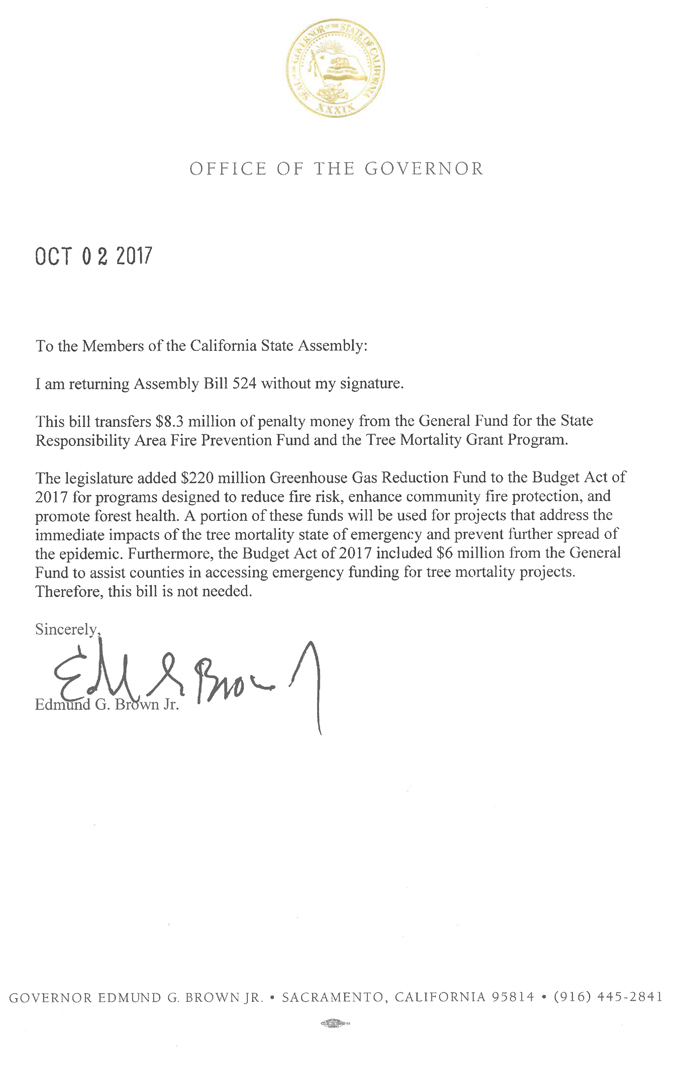 AB 524 Veto Message 2017
