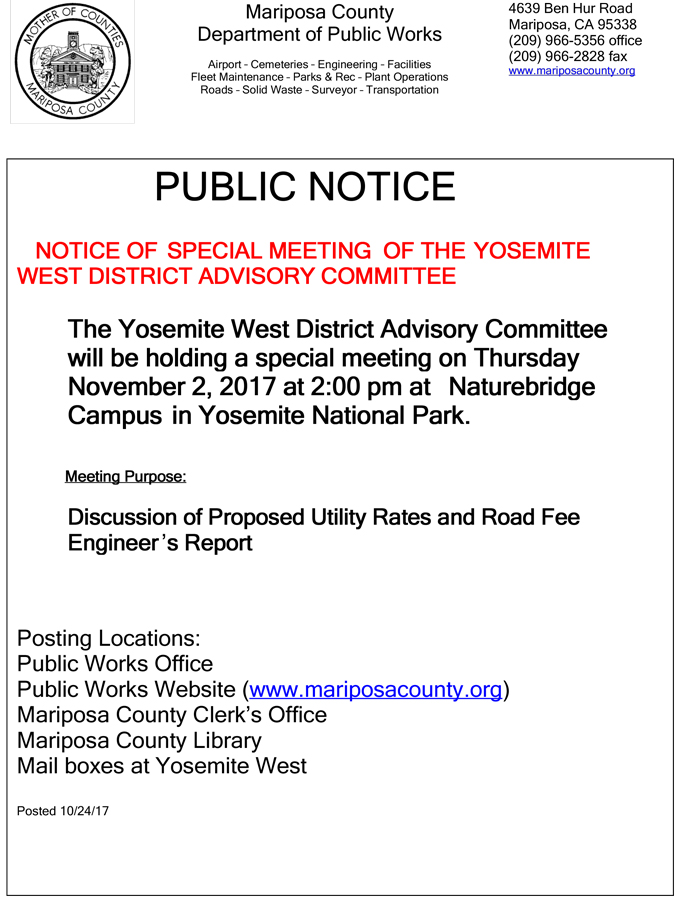 mariposa county yosemite west advisory committee meeting november 2 2017