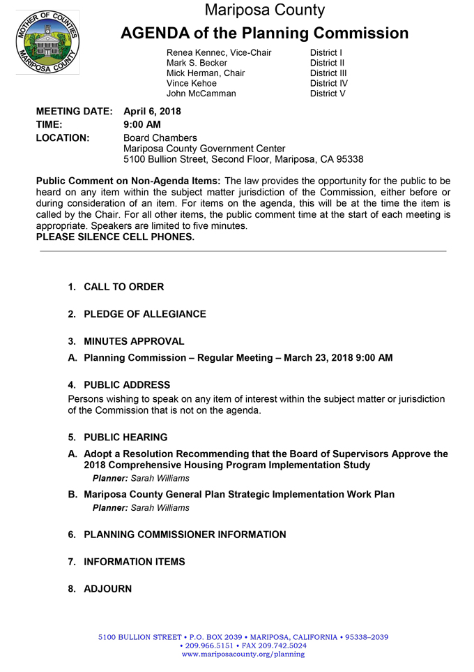 2018 04 06 mariposa county Planning Commission Public Agenda april 6 2018 1