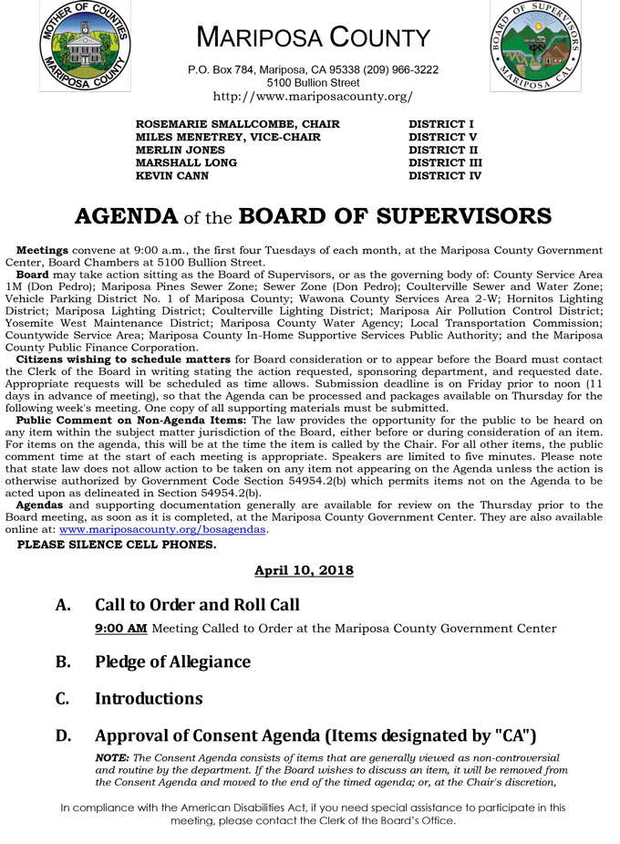 2018 04 10 mariposa county Board of Supervisors Public Agenda april 10 2018 1