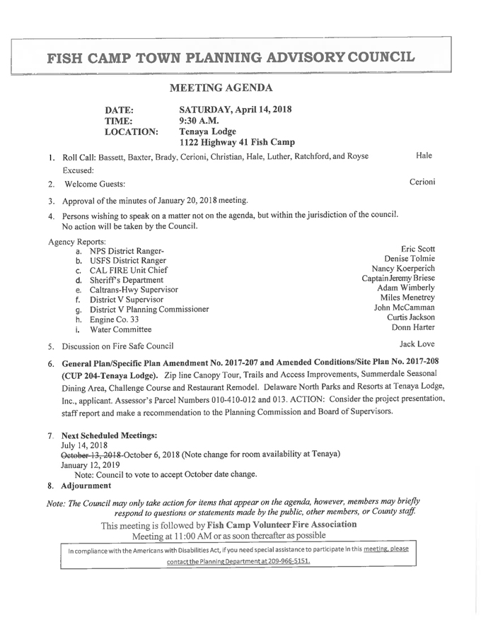 2018 04 14 mariposa county Fish Camp Town Planning Advisory Council Public Agenda april 14 2018