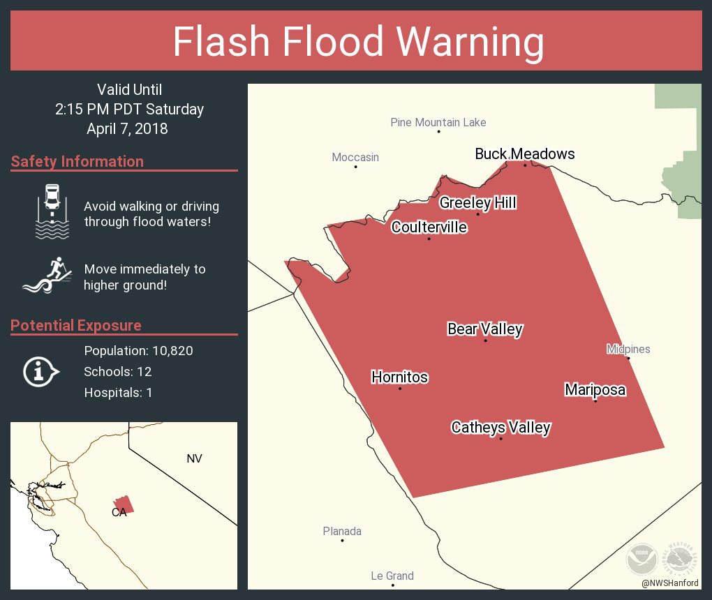 Flash Flood Warning Issued for Northwestern Mariposa County Some