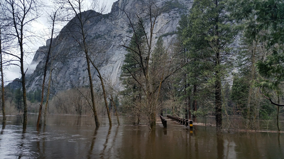 yosemite NPS Photo Swinging Bridge Under Water