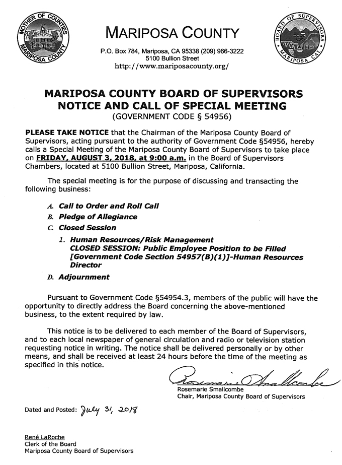 2018 08 03 mariposa county Board of Supervisors agenda august 3 2018