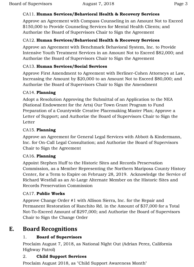 2018 08 07 mariposa county Board of Supervisors Agenda august 7 2018 3