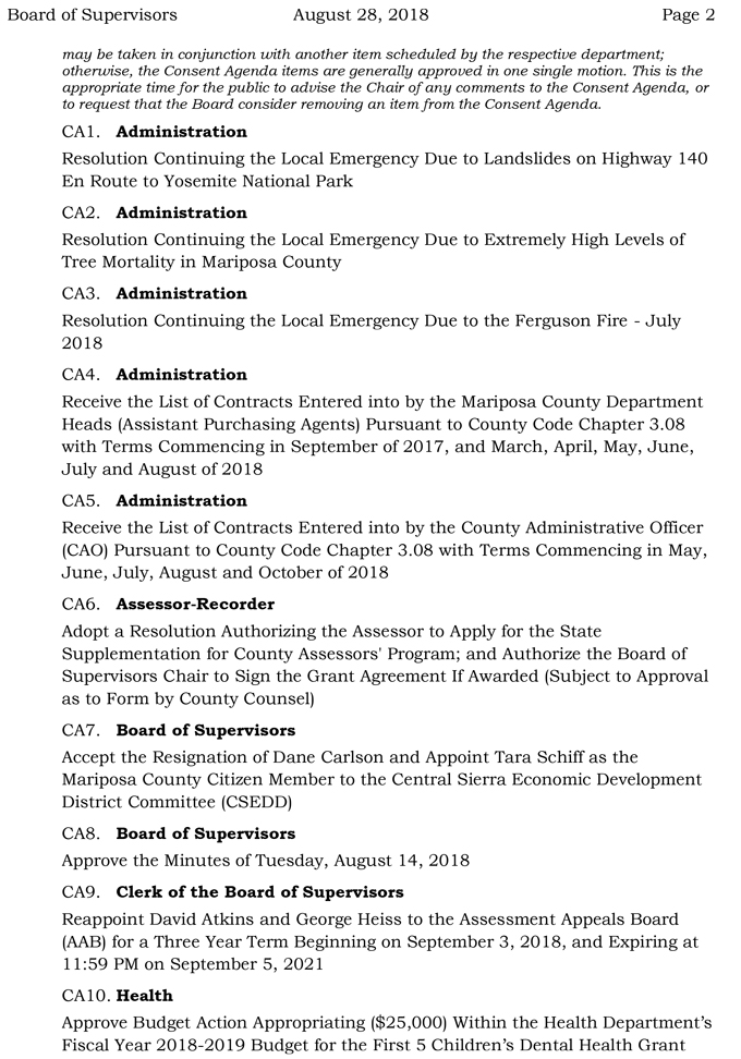 2018 08 28 mariposa county Board of Supervisors Agenda august 28 2018 2