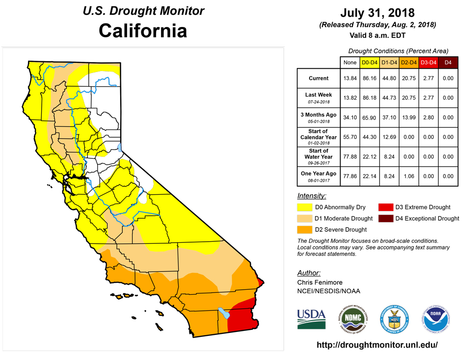 california drought monitor for july 31 2018