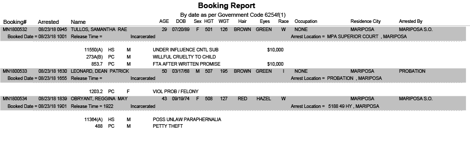 mariposa county booking report for august 23 2018