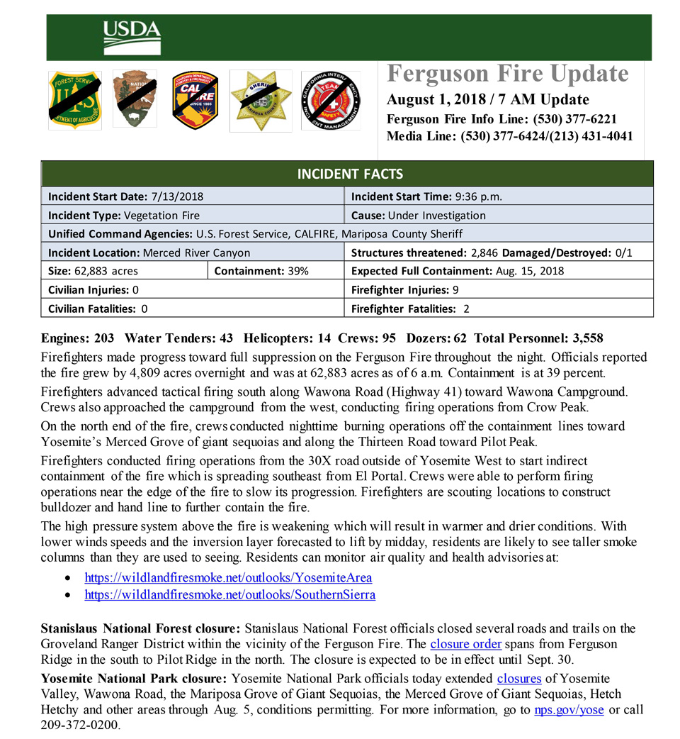 Ferguson Fire Near Yosemite National Park in Mariposa County Wednesday ...