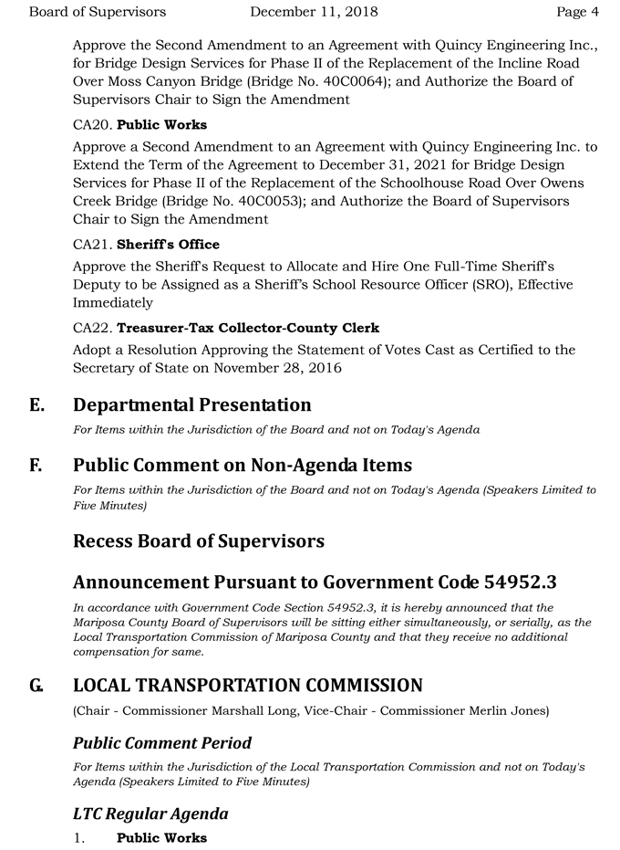 2018 12 11 mariposa county Board of Supervisors agenda december 11 2018 4