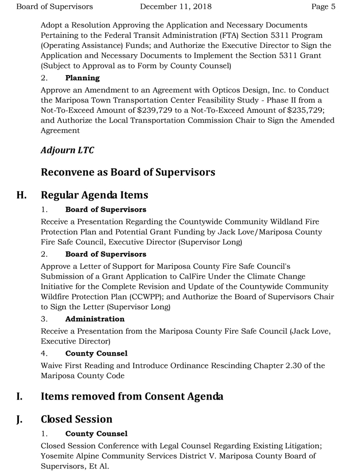 2018 12 11 mariposa county Board of Supervisors agenda december 11 2018 5