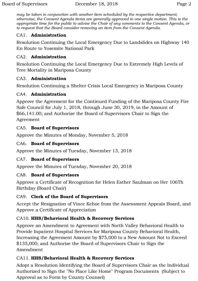2018 12 18 mariposa county Board of Supervisors agenda december 18 2018 2