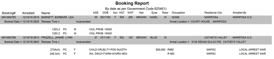mariposa county booking report for december 19 2018