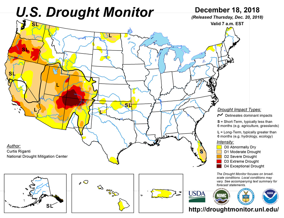 us drought map december 18 2018