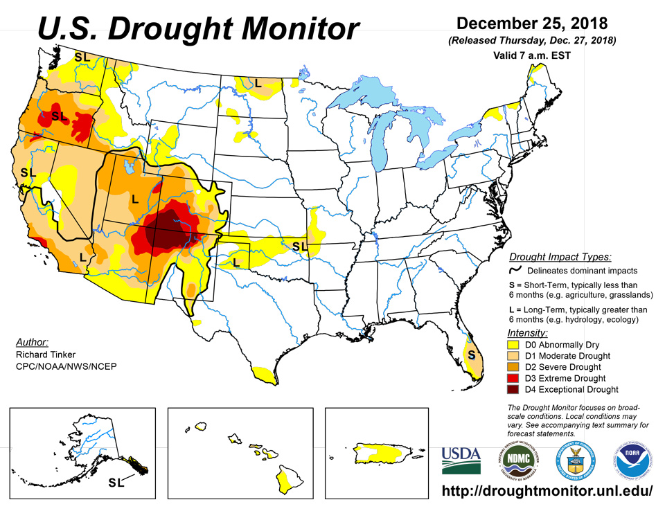 us drought map december 25 2018