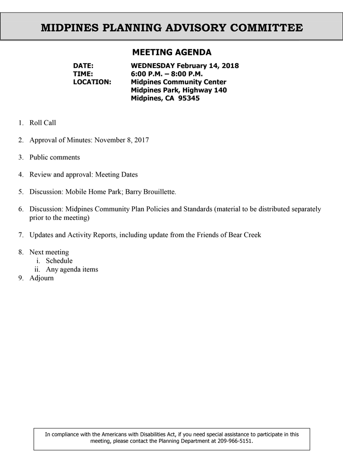 2018 02 14 mariposa county Midpines Planning Advisory Committee agenda february 14 2018