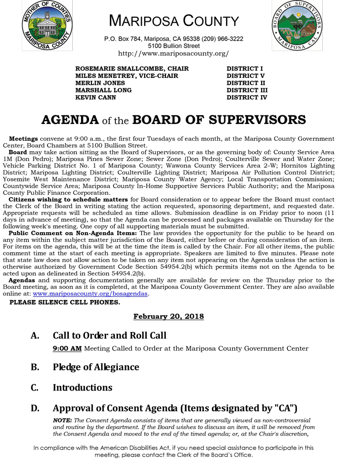 2018 02 20 mariposa county Board of Supervisors Public Agenda february 20 2018 1