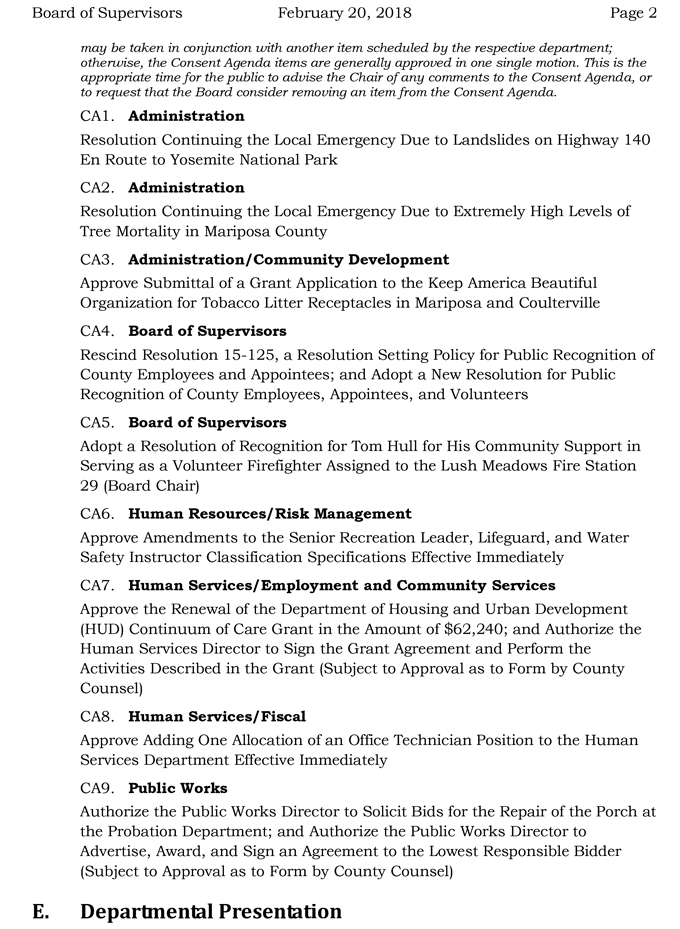 2018 02 20 mariposa county Board of Supervisors Public Agenda february 20 2018 2