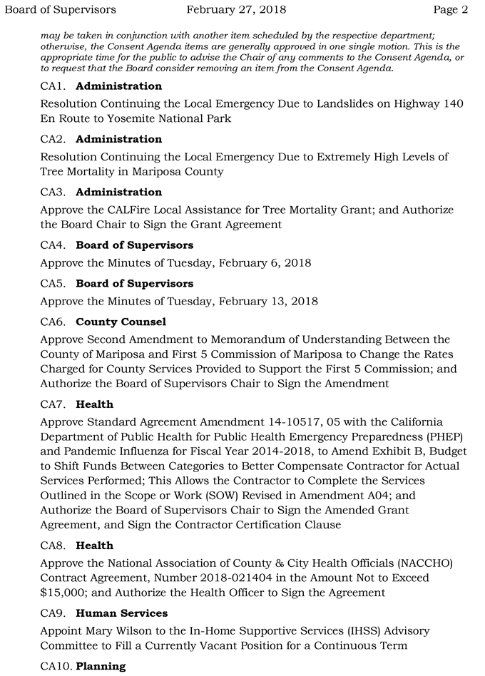 2018 02 27 mariposa county Board of Supervisors Public Agenda february 27 2018 2