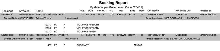 mariposa county booking report for february 3 2018
