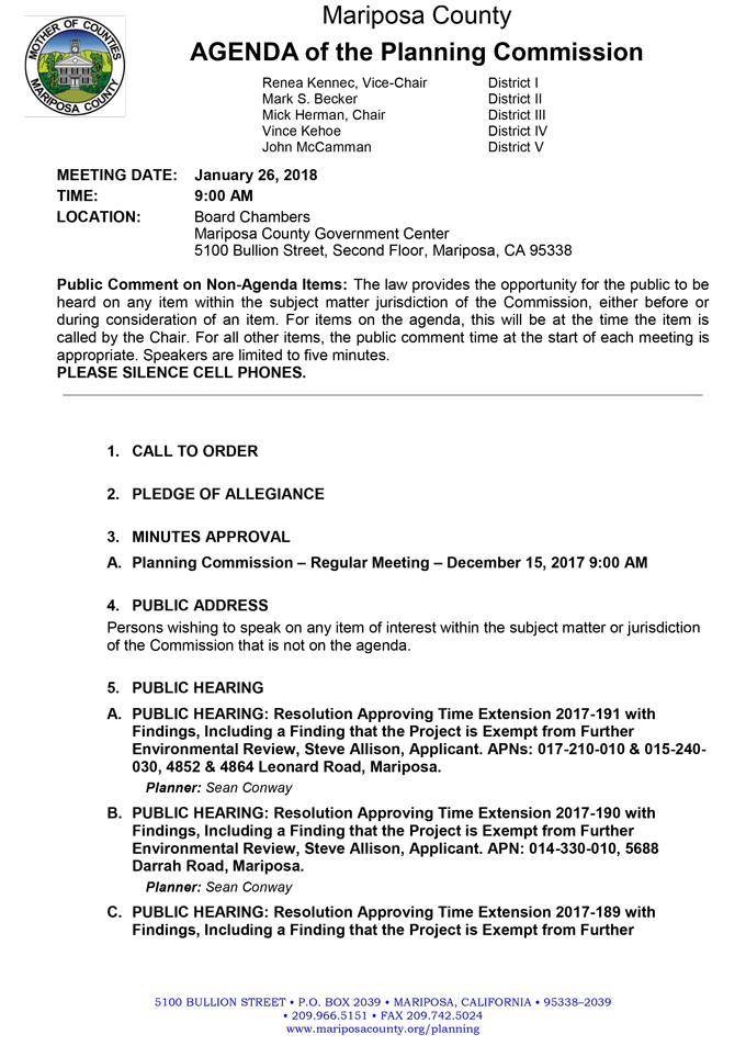 2018 01 26 mariposa county Planning Commission agenda january 26 2018 1