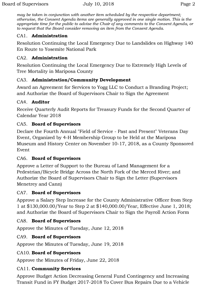 2018 07 10 mariposa county Board of Supervisors Public Agenda july 10 2018 2