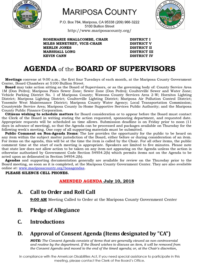 2018 07 10 mariposa county Board of Supervisors Public Agenda july 10 2018 1