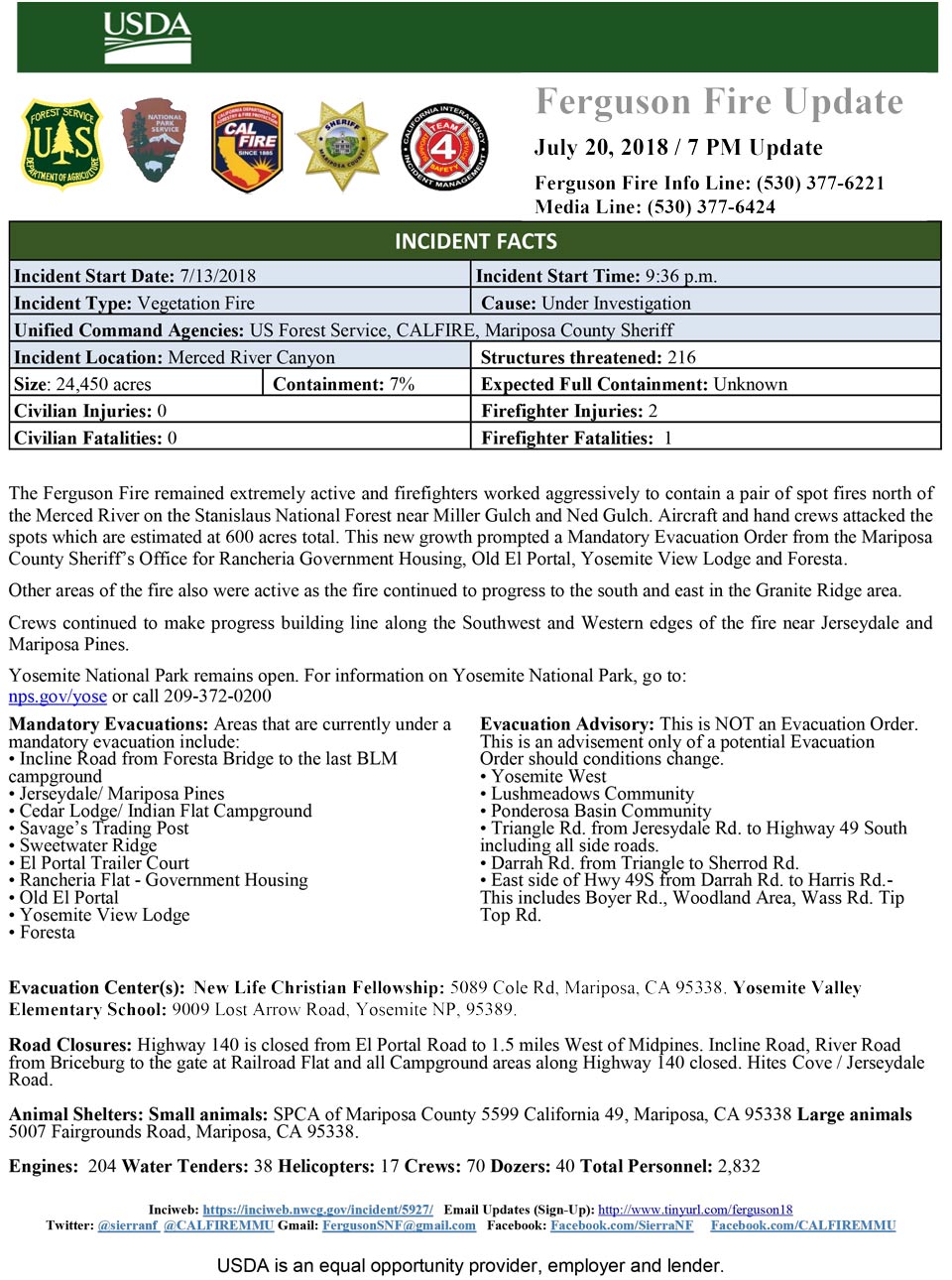 FERGUSON FIRE UPDATE 7 20 18 7PM