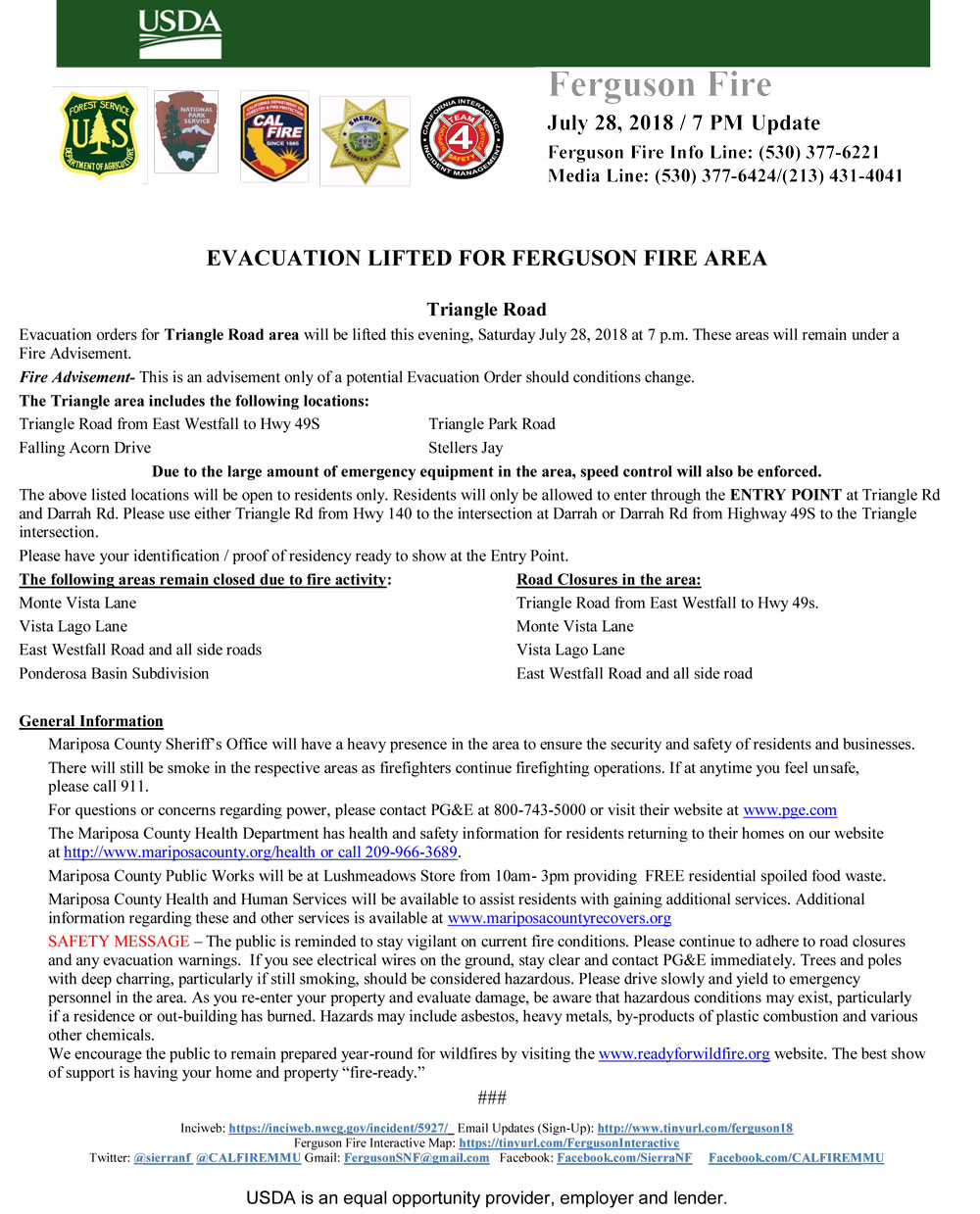 Triangle Road Evacuation Lifted 7 28