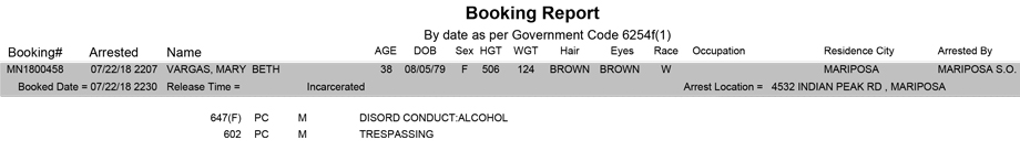mariposa county booking report for july 22 2018